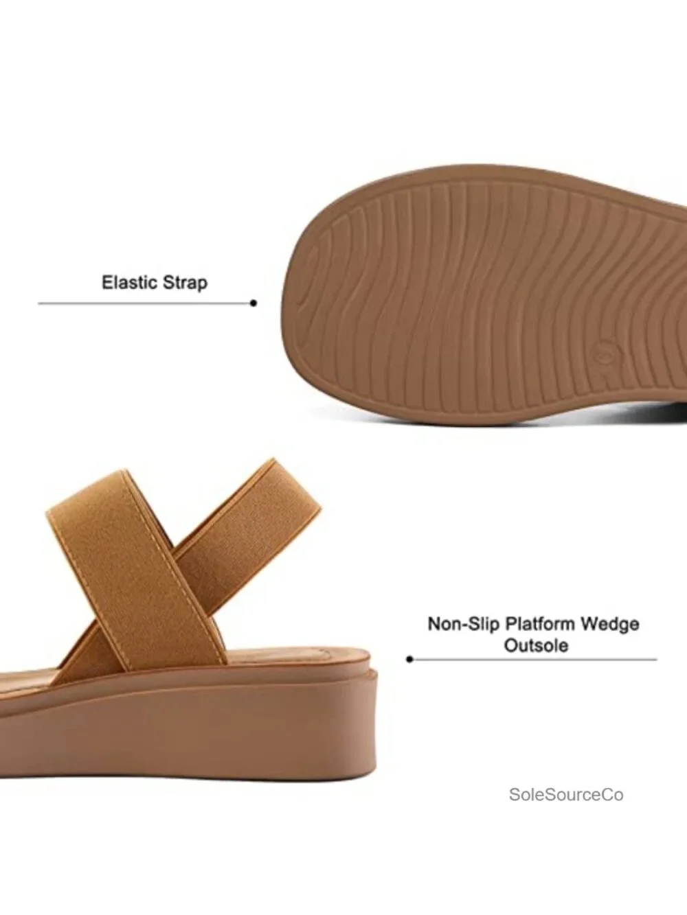 Women's Platform Wedge Sandals Elastic Slingback Low Heel Slip On